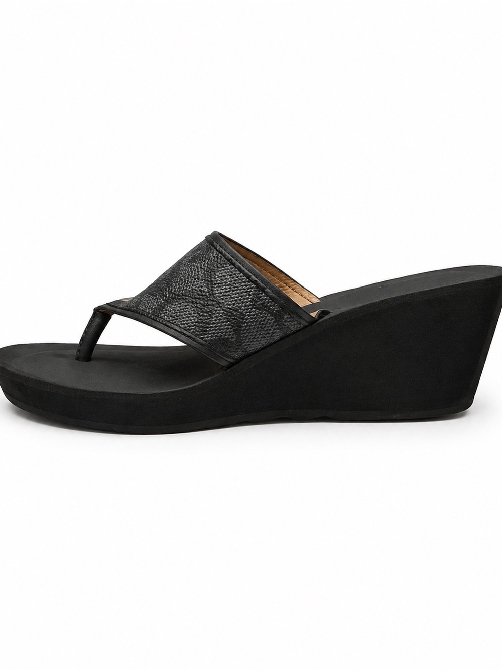 Coach Janice Black Signature Canvas Platform Wedge Thong Sandals Y2K Size 9 - Picture 2 of 8